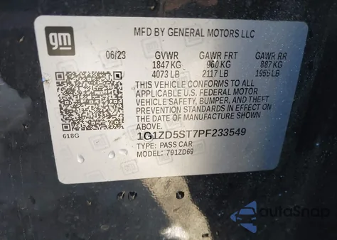 2023 Chevrolet Malibu Fwd 1Lt из США, поврежденный, VIN 1G1ZD5ST7PF233549